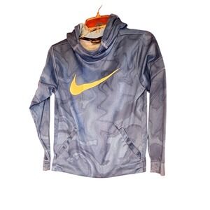 Nike Dri Fit Thermal Hoodie Pullover Blue White Swoosh Kids Large L